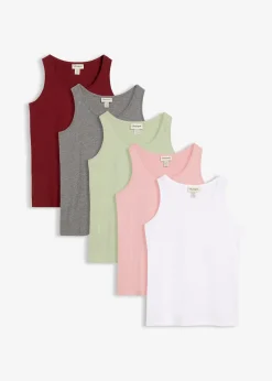 bonprix Lot de 5 débardeurs longs 100% coton|Femme Tricots De Peau|Basiques