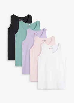 bonprix Lot de 5 débardeurs longs 100% coton|Femme Tricots De Peau|Basiques