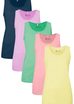 bonprix Lot de 5 débardeurs longs 100% coton|Femme Tricots De Peau|Basiques