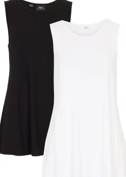 bonprix Lot de 2 débardeurs longs en viscose douce|Femme Basiques|T-Shirts & Tops