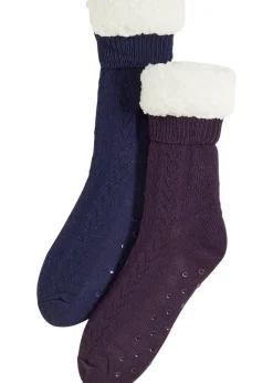 Femme bonprix Chaussettes & Collants|Lot de 2 paires de chaussettes d'intérieur avec polaire peluche