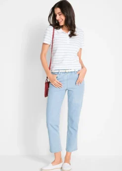 Femme bonprix Jeans|Lot de 2 pantalons 7/8 droits, taille mi-haute élastiquée