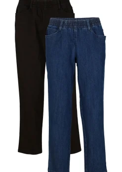 bonprix Lot de 2 pantalons 7/8 droits, taille mi-haute élastiquée|Femme Jeans