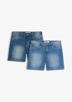 Femme bonprix Shorts|Jeans|Lot de 2 shorts en jean slim, taille mi-haute