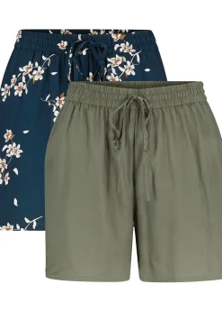 Femme bonprix Shorts|Pantalons|Lot de 2 shorts en viscose avec ceinture à nouer