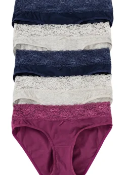 bonprix Lot de 5 slips à dentelle|Femme Lingerie Coton|Bas