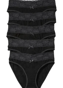 bonprix Lot de 5 slips à dentelle|Femme Lingerie Coton|Bas