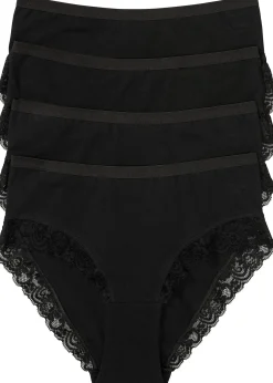bonprix Lot de 4 slips maxi coton et dentelle|Femme Lingerie Coton|Bas