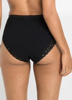 bonprix Lot de 4 slips maxi coton et dentelle|Femme Lingerie Coton|Bas