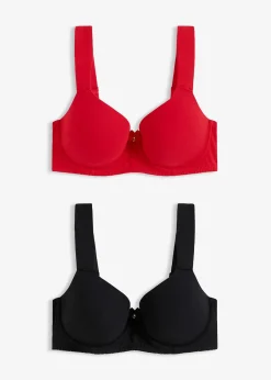 bonprix Lot de 2 soutiens-gorge armaturés à coques et dentelle|Femme Grands Bonnets D-H|Lingerie Coton