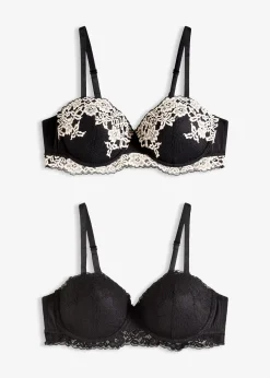 Femme bonprix Grands Bonnets D-H|Dessous|Lot de 2 soutiens-gorge balconnet avec dentelle bicolore