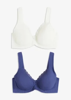 bonprix Lot de 2 soutiens-gorge moulés à armatures, non rembourrés|Femme Grands Bonnets D-H|Lingerie Coton