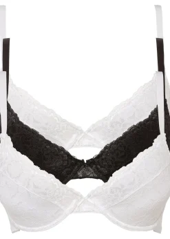 bonprix Lot de 3 soutiens-gorge push-up avec dentelle|Femme Grands Bonnets D-H|Dessous