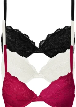 bonprix Lot de 3 soutiens-gorge push-up avec dentelle|Femme Grands Bonnets D-H|Dessous