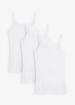 bonprix Lot de 3 tops à bretelles spaghetti 100% coton|Femme Tricots De Peau|Basiques