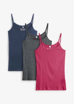 Femme bonprix Tricots De Peau|Basiques|Lot de 3 tops à bretelles spaghetti 100% coton
