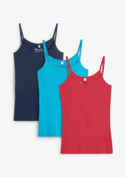 bonprix Lot de 3 tops à bretelles spaghetti 100% coton|Femme Tricots De Peau|Basiques