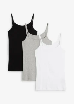 Femme bonprix Tricots De Peau|Basiques|Lot de 3 tops à bretelles spaghetti 100% coton