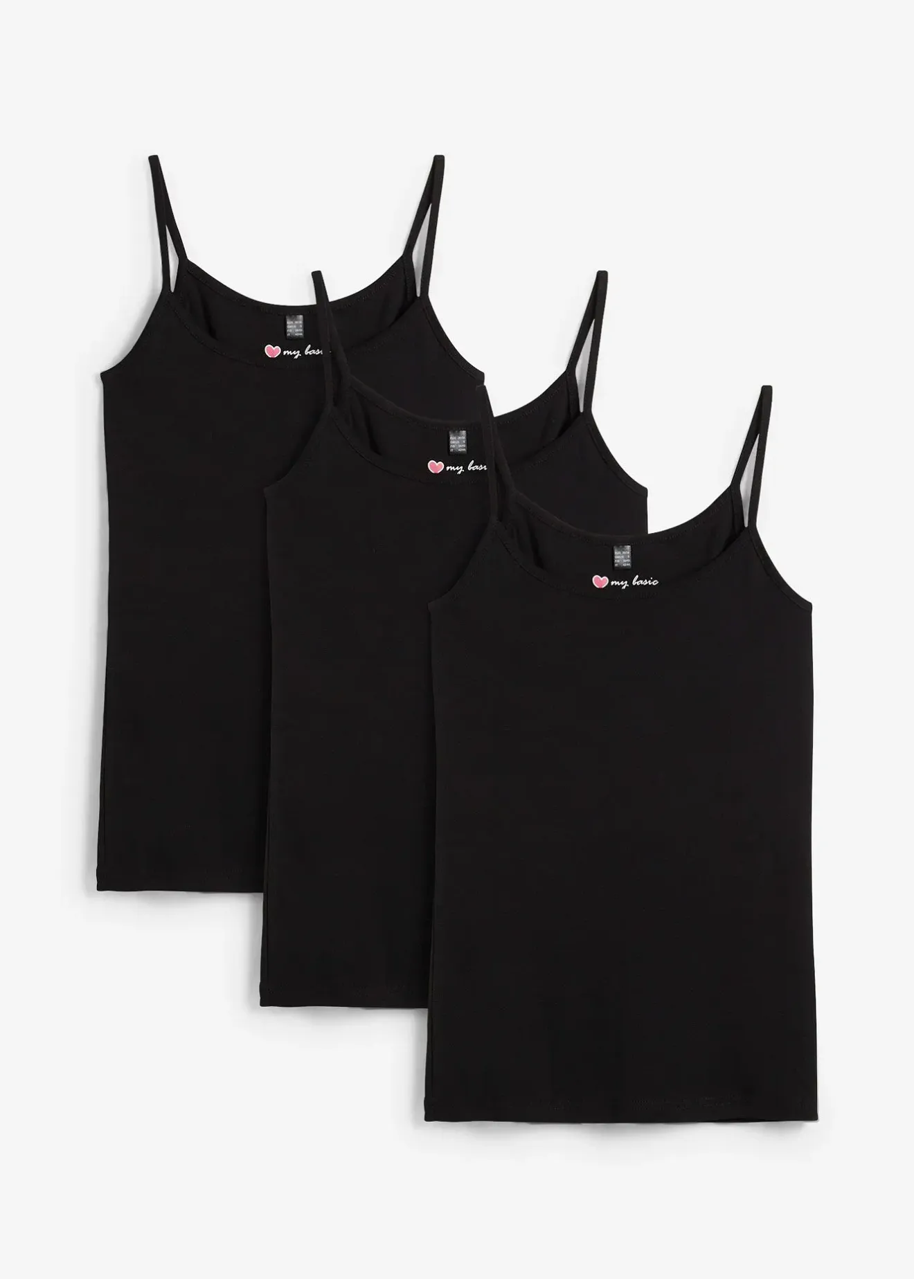 bonprix Lot de 3 tops à bretelles spaghetti 100% coton|Femme Tricots De Peau|Basiques
