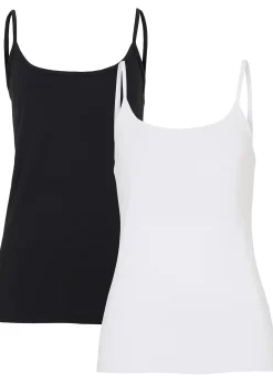 bonprix Lot de 2 tops à fines bretelles 100% coton|Femme Tricots De Peau|Basiques