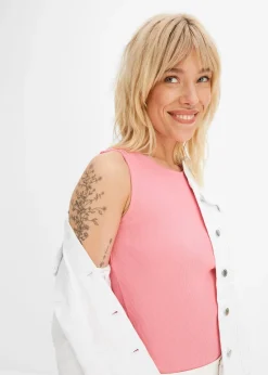 bonprix Lot de 2 tops côtelés 100% coton|Femme Basiques|T-Shirts & Tops