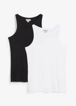 bonprix Lot de 2 tops côtelés 100% coton|Femme Tricots De Peau|Basiques