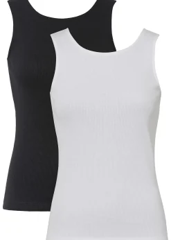 bonprix Lot de 2 tops côtelés 100% coton|Femme Basiques|T-Shirts & Tops