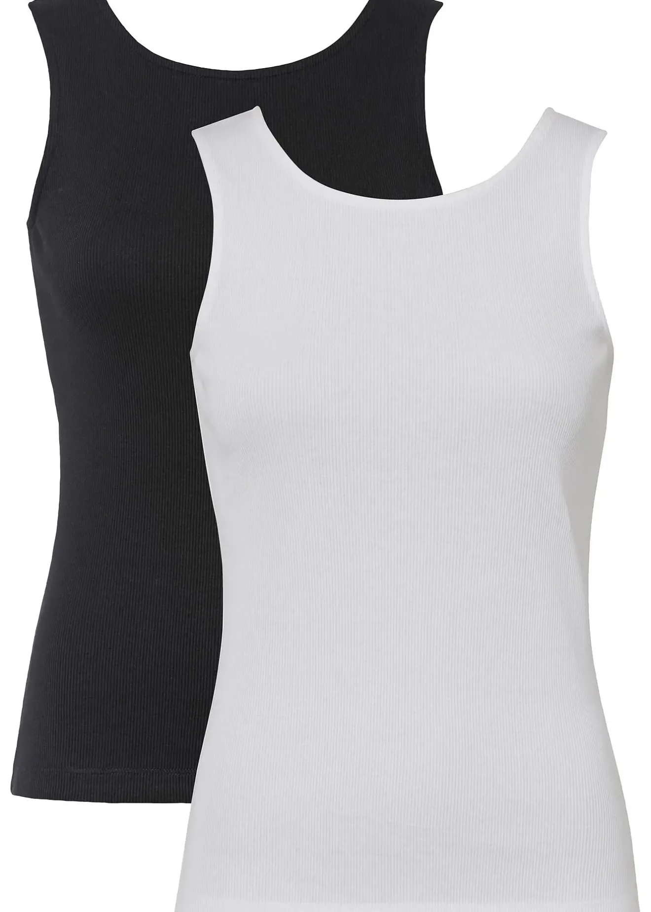 bonprix Lot de 2 tops côtelés 100% coton|Femme Basiques|T-Shirts & Tops