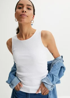 bonprix Lot de 2 tops côtelés 100% coton|Femme Basiques|T-Shirts & Tops