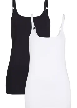 bonprix Lot de 2 tops longs coton bretelles spaghetti|Femme Tricots De Peau|Basiques