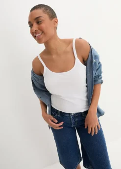 bonprix Lot de 2 tops longs coton bretelles spaghetti|Femme Tricots De Peau|Basiques