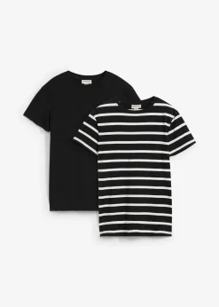 bonprix Lot de 2 T-shirts 100% coton|Femme Basiques|T-Shirts & Tops