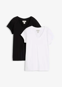 bonprix Lot de 2 T-shirts 100% coton|Femme Basiques|T-Shirts & Tops