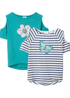 bonprix Lot de 2 T-shirts avec épaules découpées|Enfant Vêtements Enfant|Filles 9-16 Ans·Lot De 2 Articles Et Plus