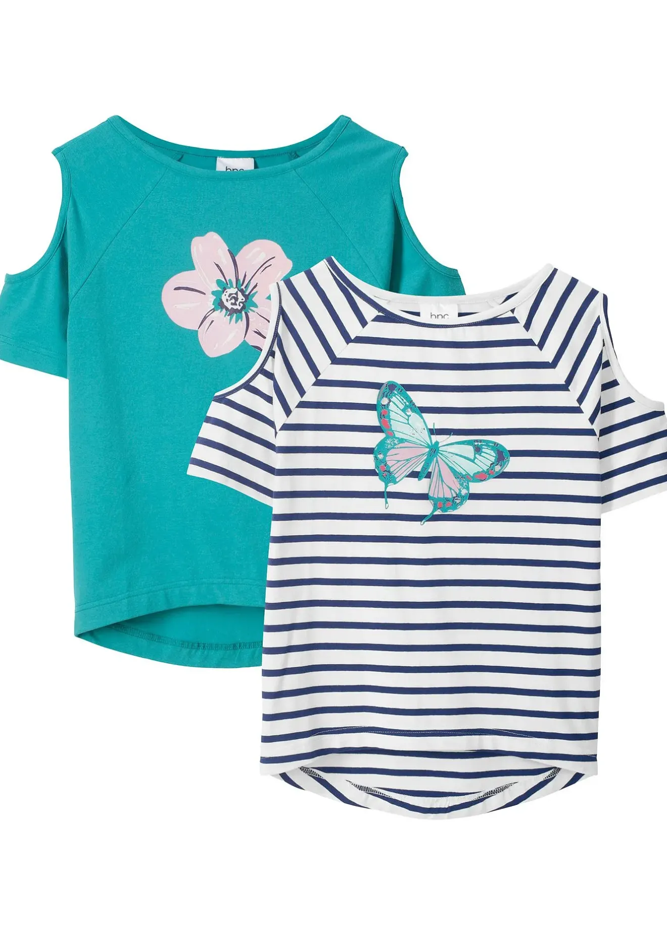 bonprix Lot de 2 T-shirts avec épaules découpées|Enfant Vêtements Enfant|Filles 9-16 Ans·Lot De 2 Articles Et Plus