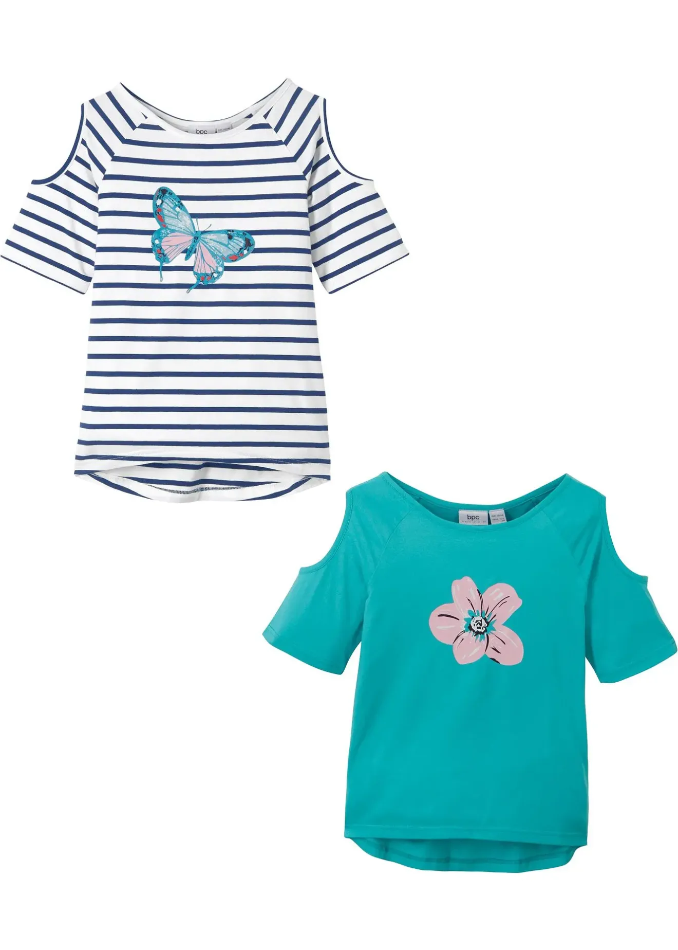 bonprix Lot de 2 T-shirts avec épaules découpées|Enfant Vêtements Enfant|Filles 9-16 Ans·Lot De 2 Articles Et Plus
