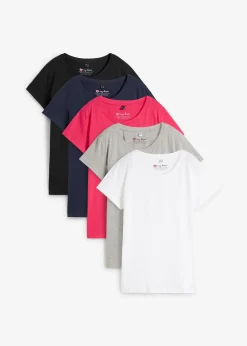 bonprix Lot de 5 T-shirts col rond|Femme Basiques|T-Shirts & Tops