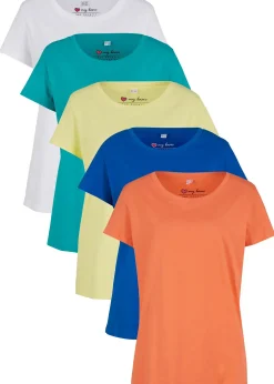 bonprix Lot de 5 T-shirts col rond|Femme Basiques|T-Shirts & Tops