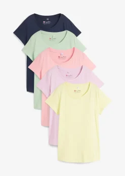 bonprix Lot de 5 T-shirts col rond|Femme Basiques|T-Shirts & Tops