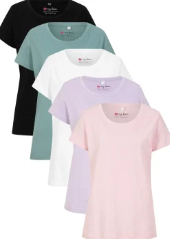 bonprix Lot de 5 T-shirts col rond|Femme Basiques|T-Shirts & Tops