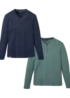 Homme bonprix T-Shirts & Polos|Lot de 2 T-shirts col tunisien manches longues, 100% coton