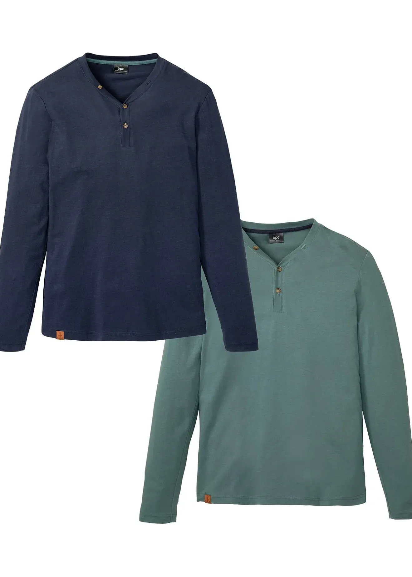 Homme bonprix T-Shirts & Polos|Lot de 2 T-shirts col tunisien manches longues, 100% coton