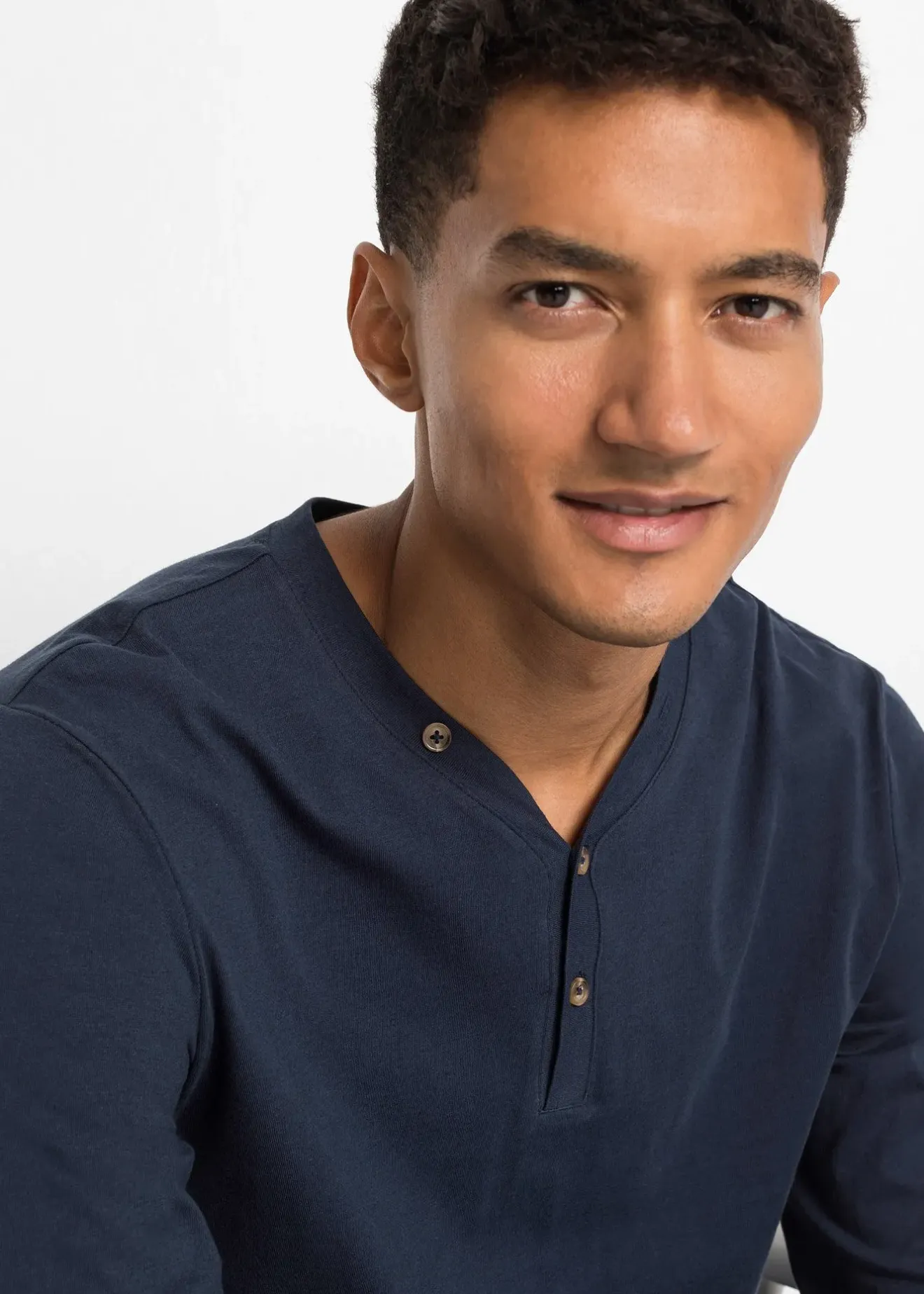 Homme bonprix T-Shirts & Polos|Lot de 2 T-shirts col tunisien manches longues, 100% coton