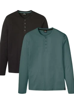 bonprix Lot de 2 T-shirts col tunisien 100% coton|Homme T-Shirts & Polos