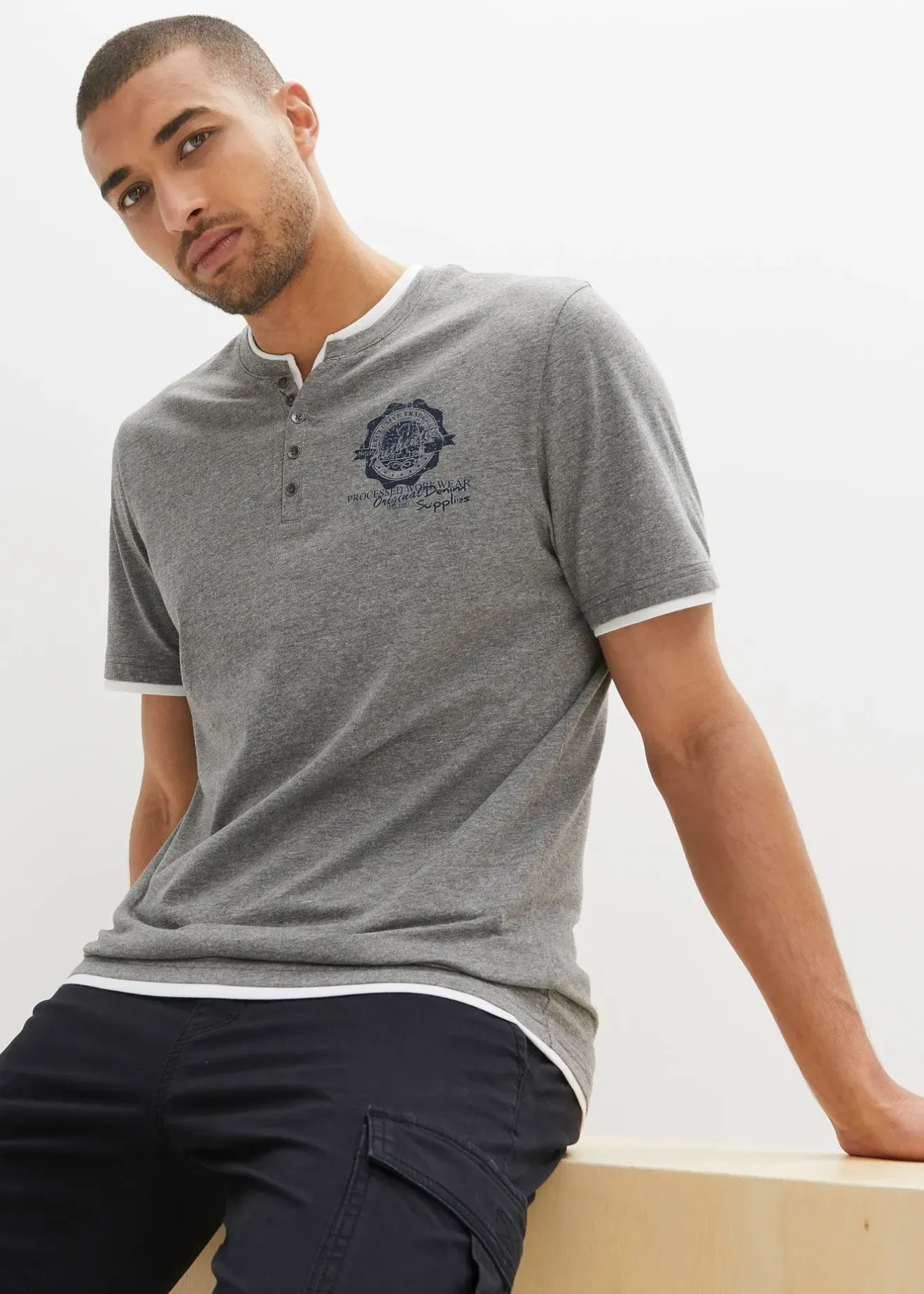 Homme bonprix T-Shirts & Polos|Lot de 2 t-shirts col tunisien 100 % coton