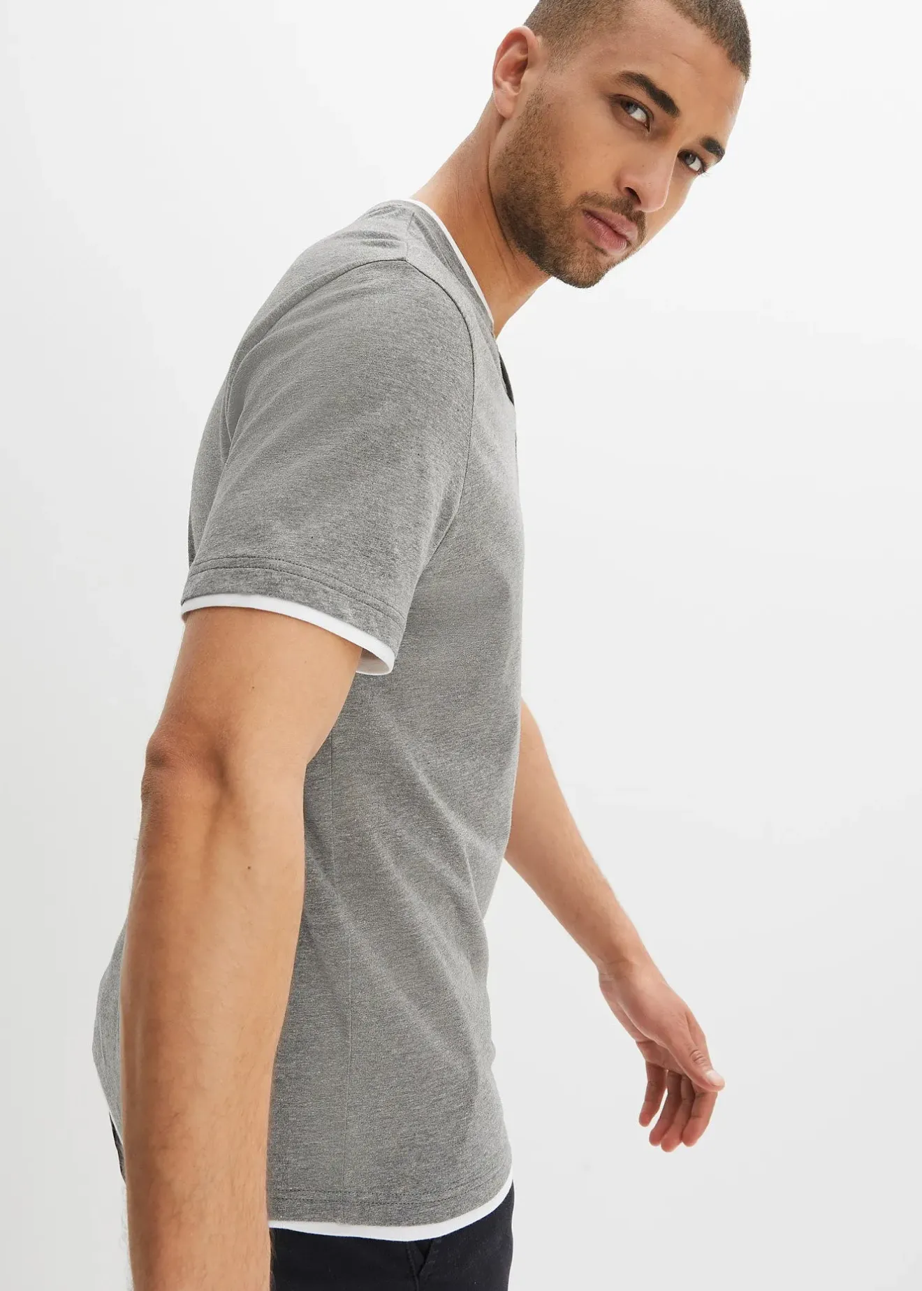 Homme bonprix T-Shirts & Polos|Lot de 2 t-shirts col tunisien 100 % coton