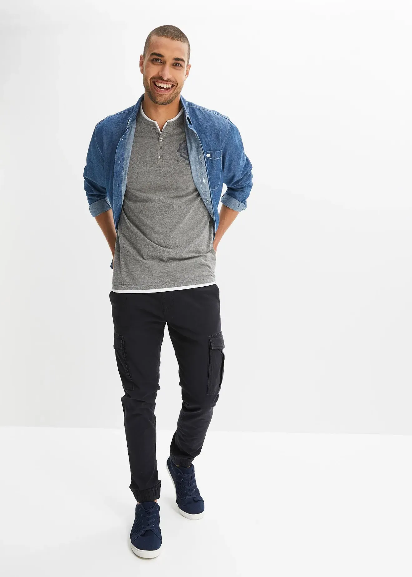 Homme bonprix T-Shirts & Polos|Lot de 2 t-shirts col tunisien 100 % coton