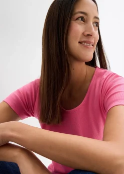 bonprix Lot de 2 T-shirts en coton côtelé|Femme Basiques|T-Shirts & Tops