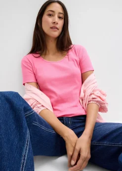 bonprix Lot de 2 T-shirts en coton côtelé|Femme Basiques|T-Shirts & Tops