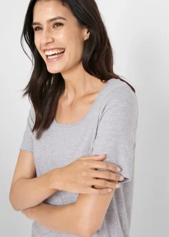 bonprix Lot de 2 T-shirts longs basiques, manches courtes|Femme Basiques|T-Shirts & Tops